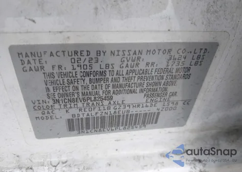 2023 Nissan Versa 1.6 Sv Xtronic Cvt from USA, damaged, VIN 3N1CN8EV6PL825459